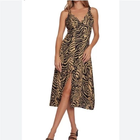 Lost + Wander Helena Love Tiger Print Midi Dress in Black Tan - Picture 9 of 9